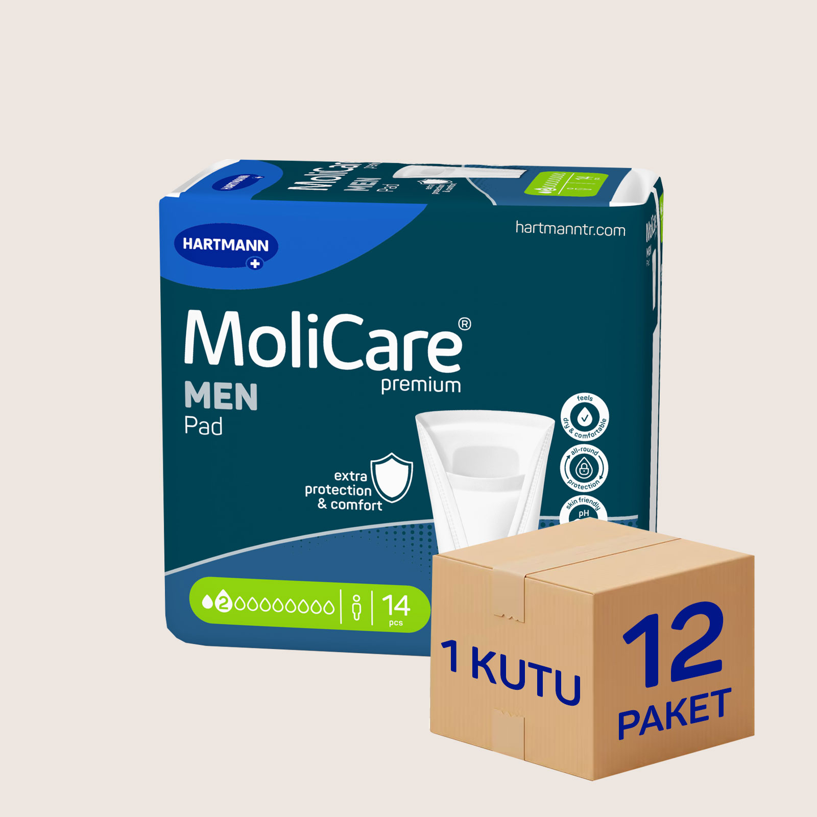 Hartmann MoliCare Premium Men Pad 2 Damla Erkek Mesane Pedi 12 Paket 168 Adet (Aktif)