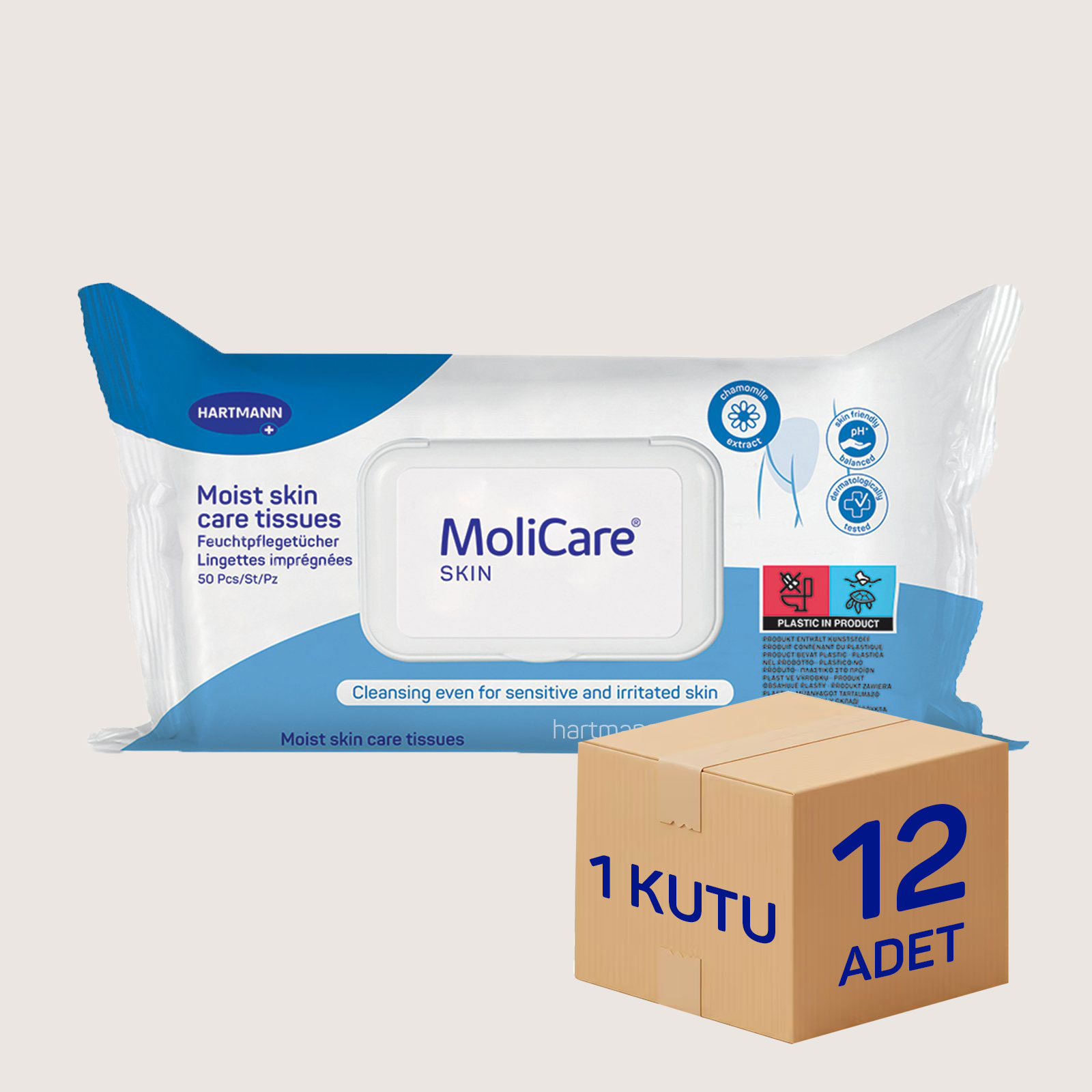 Hartmann MoliCare Skin Temizleme Mendili 50'li 12 Paket (600 Adet) Hassas Cilt Islak Mendil