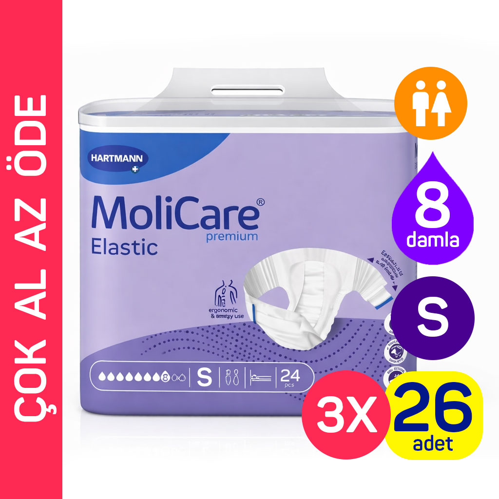 Hartmann MoliCare Premium Elastic 8 Damla S Beden 3 Paket 78 Adet Bel Bantlı Yetişkin Hasta Bezi